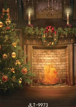 Коледен фон Коледно дърво, Камина Фонове за нощната фотография Винил тъканни фонове, за да снимам на фото студио