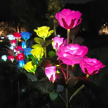 Led Слънчева градина точков лампа, външно водонепроницаемое пейзаж осветление, лампа с рози на слънчевата енергия, за украса на пешеходна пътека във вътрешния двор