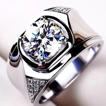 Мъжки Златен пръстен 9K AU375 с Муассанитом и диамантен пръстен на Кръгла D Цвят VVS1, Пръстен за Сватба, Годеж, Подарък за Влюбени, Парти