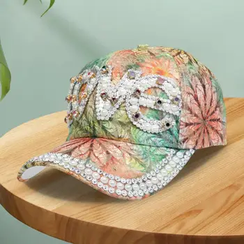Бейзболна шапка с писмото интериор, дамски шапка с флорални елементи, бейзболна шапка