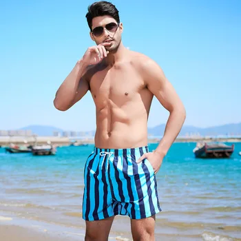 Мъжки къси ежедневни плажни панталони на райета за почивка, мъжки контрастни цветове, свободни бързо съхнещи панталони в пет четвърти