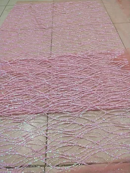 5 ярда брилянтен залепени принта с пайети YG-91607, блестящо сетчатое тюлевое дантела за модна рокля от светло розов цвят