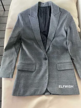 Женски сиви карирани сако с дълги ръкави, кристали, модни блузи за една пуговице 2022 г.