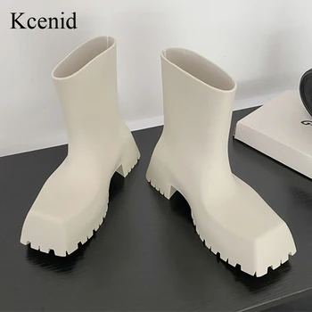 Kcenid, непромокаеми ботильоны на платформата с квадратни пръсти, дебела подметка, гумени ботильоны без закопчалка, обувки за подиум, Дамски обувки 2022