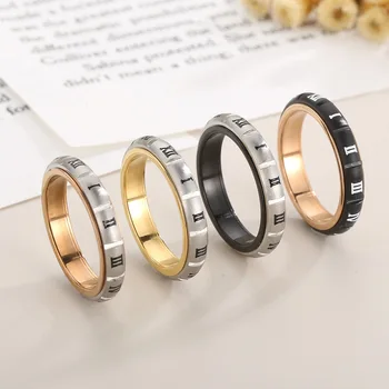 Модни прости 4 мм/6 мм реколта пръстени с римски цифри Пръстен от неръждаема стомана за жени и мъже, Любовни пръстени