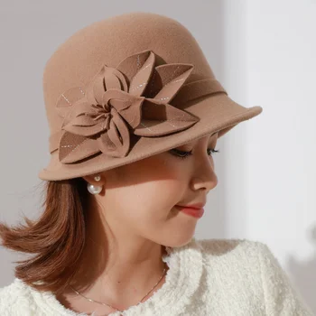 Дамски фетровая шапка, есенно-зимна градинска топла вълнена фетровая шапка, дамски Елегантни вечерни корейски висококачествени модни шапки с цветен купол